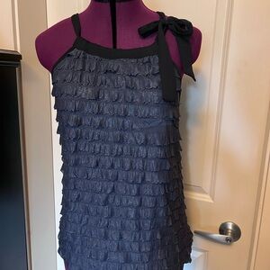 Womens Grey Ruffle Halter Tank Top with Shoulder Tie